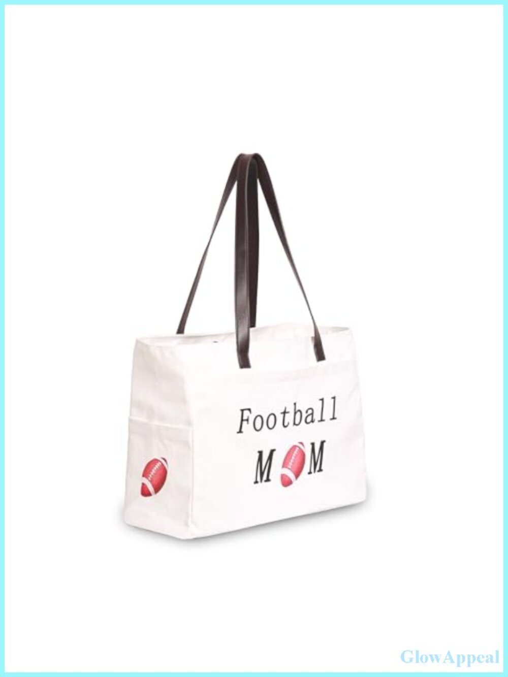 XL Embroidered Football Mom Canvas Tote Bag with Pockets, Durable Sports Handbag